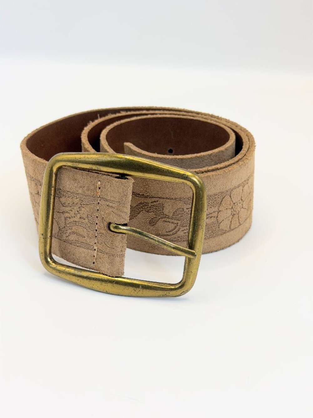 Vintage Junction West Brown Leather Belt Italy Size S Floral Embossed Boho